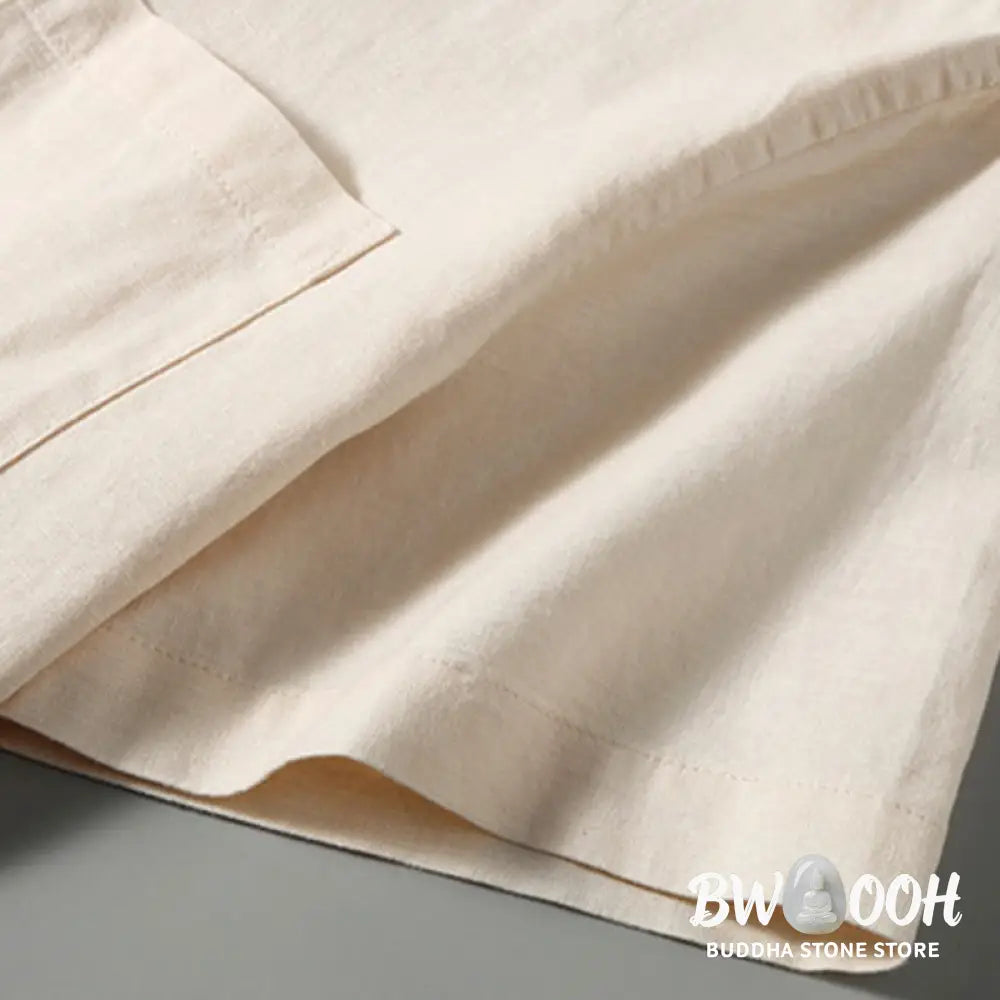 Buddha Stones Summer Men’s Short Sleeve Button Down Cotton Linen Shirt - Men’s Shirts