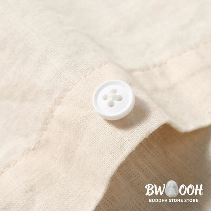 Buddha Stones Summer Men’s Short Sleeve Button Down Cotton Linen Shirt - Men’s Shirts