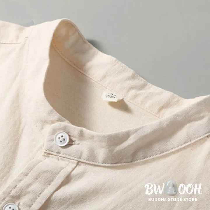 Buddha Stones Summer Men’s Short Sleeve Button Down Cotton Linen Shirt - Men’s Shirts
