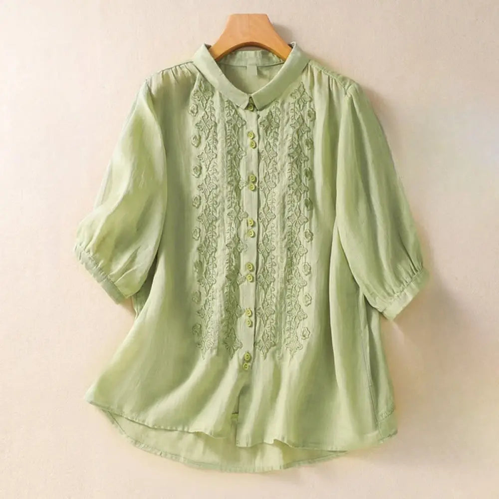 BWOOOH Summer Plain Button Embroidery Flower Pattern Thre