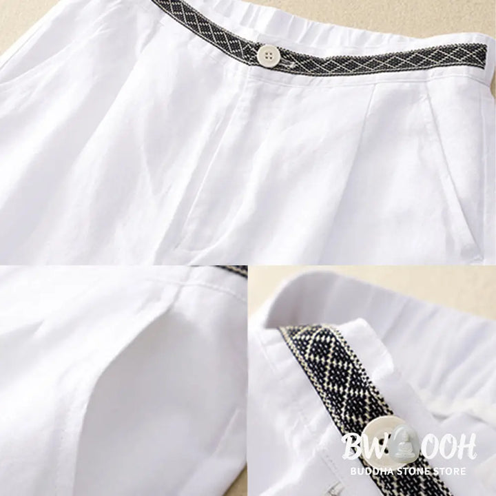 Buddha Stones Summer Plain Color 7-8 Length Cotton Linen Women’s Wide Leg Pants With Pockets Zipper - Women’s Wide Leg