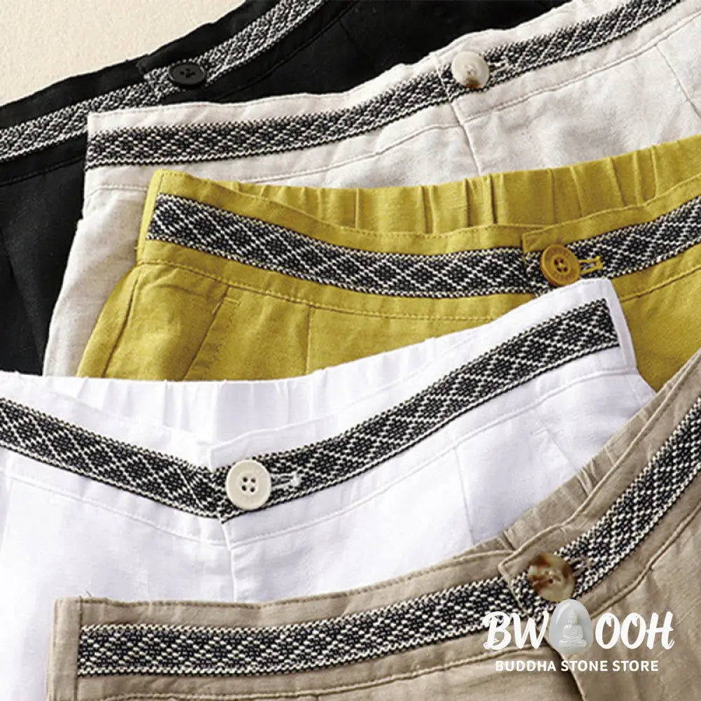 Buddha Stones Summer Plain Color 7-8 Length Cotton Linen Women’s Wide Leg Pants With Pockets Zipper - Women’s Wide Leg