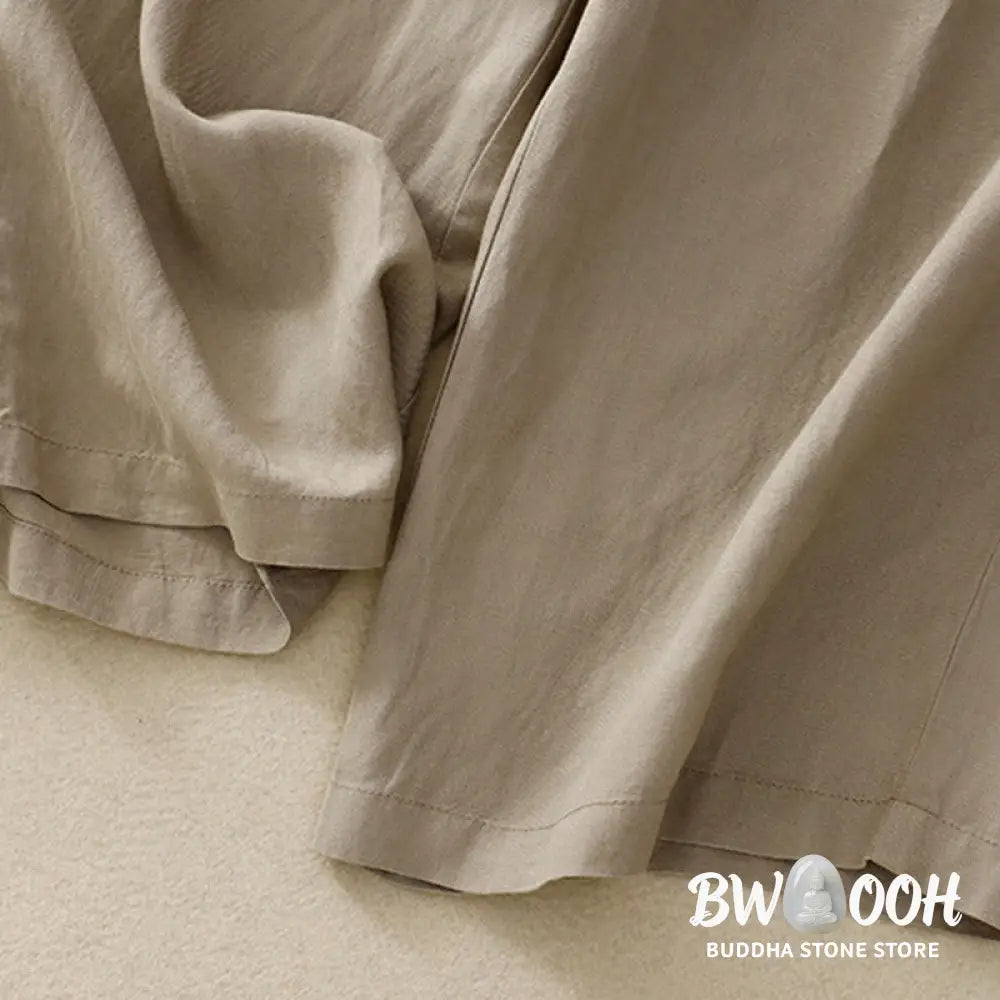 Buddha Stones Summer Plain Color 7-8 Length Cotton Linen Women’s Wide Leg Pants With Pockets Zipper - Women’s Wide Leg
