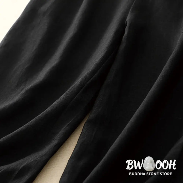 Buddha Stones Summer Plain Color 7-8 Length Cotton Linen Women’s Wide Leg Pants With Pockets Zipper - Women’s Wide Leg