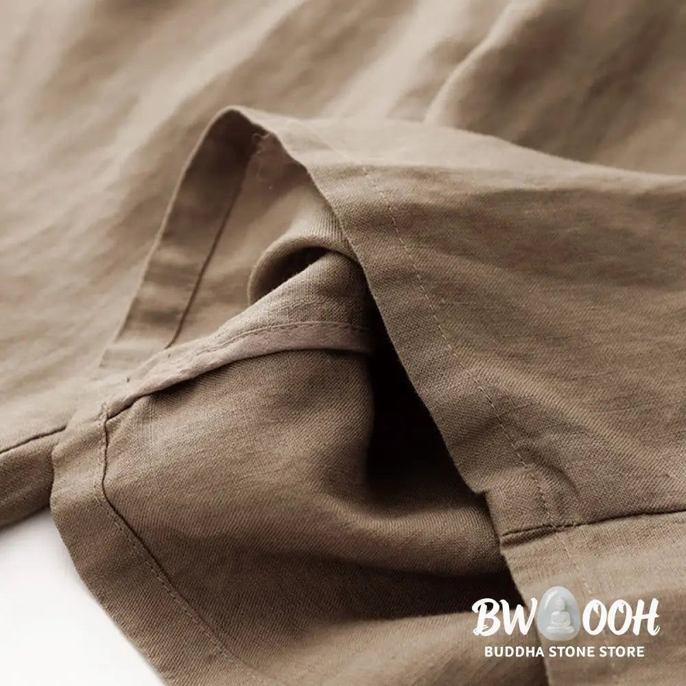 Buddha Stones Summer Plain Color Ankle-Length Drawstring Cotton Linen Women’s Wide Leg Pants With Pockets Zipper