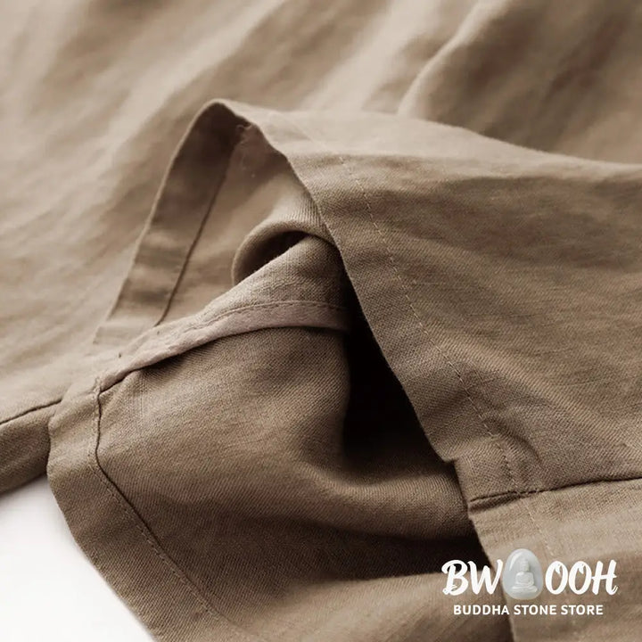 Buddha Stones Summer Plain Color Ankle-Length Drawstring Cotton Linen Women’s Wide Leg Pants With Pockets Zipper