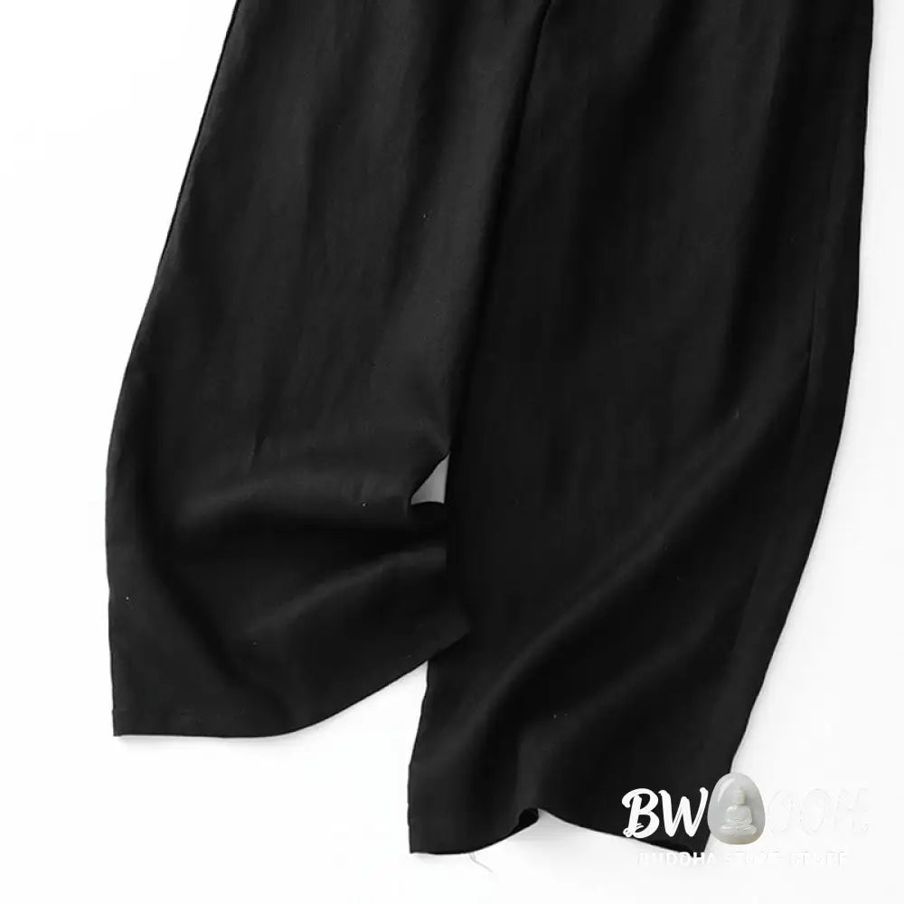 Buddha Stones Summer Plain Color Ankle-Length Drawstring Cotton Linen Women’s Wide Leg Pants With Pockets Zipper
