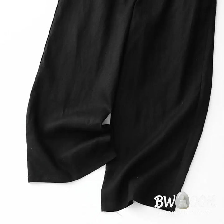 Buddha Stones Summer Plain Color Ankle-Length Drawstring Cotton Linen Women’s Wide Leg Pants With Pockets Zipper