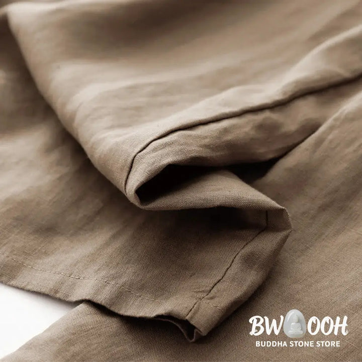Buddha Stones Summer Plain Color Ankle-Length Drawstring Cotton Linen Women’s Wide Leg Pants With Pockets Zipper