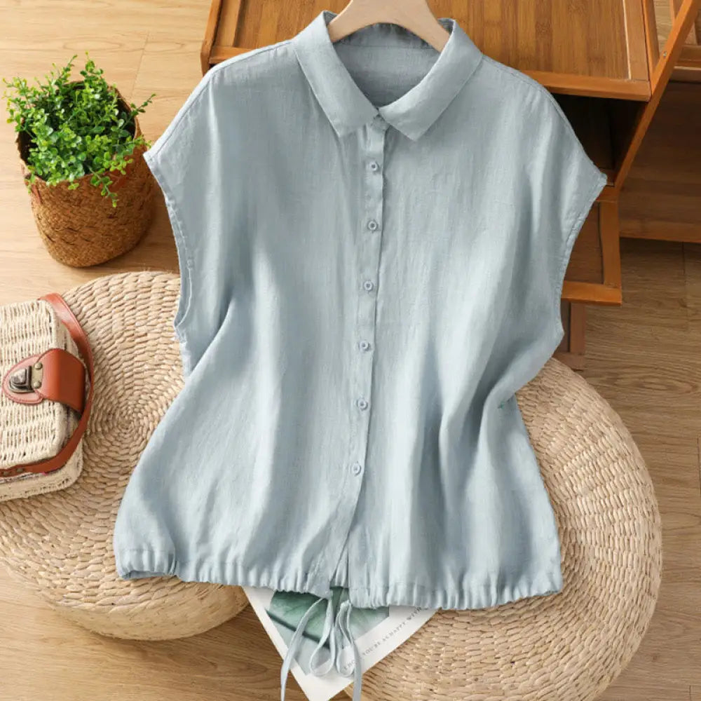BWOOOH Summer Plain Color Button Short Sleeve Women&
