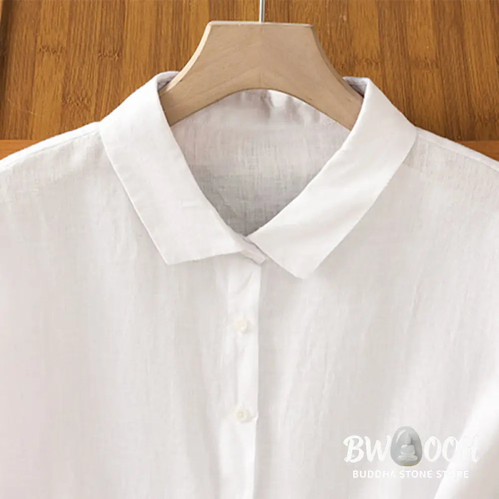 Buddha Stones Summer Plain Color Button Short Sleeve Women’s Cotton Shirt - Women’s Shirts