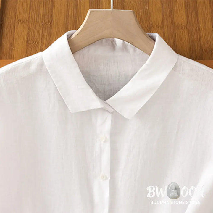 Buddha Stones Summer Plain Color Button Short Sleeve Women’s Cotton Shirt - Women’s Shirts