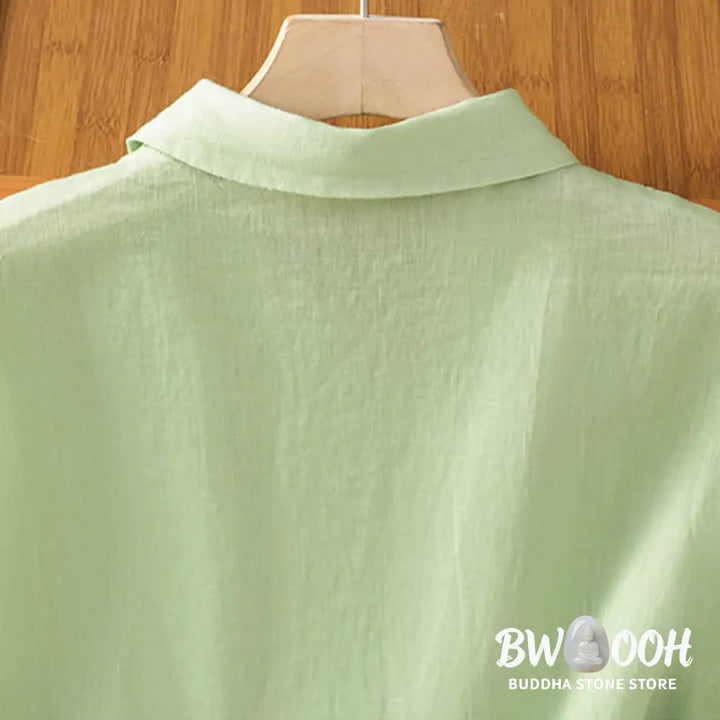 Buddha Stones Summer Plain Color Button Short Sleeve Women’s Cotton Shirt - Women’s Shirts