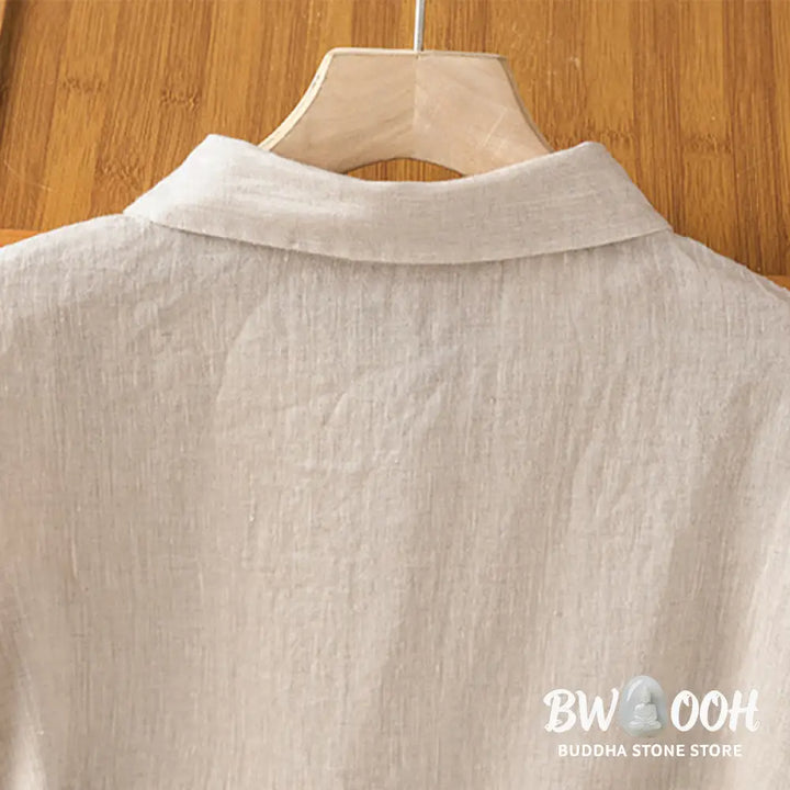 Buddha Stones Summer Plain Color Button Short Sleeve Women’s Cotton Shirt - Women’s Shirts