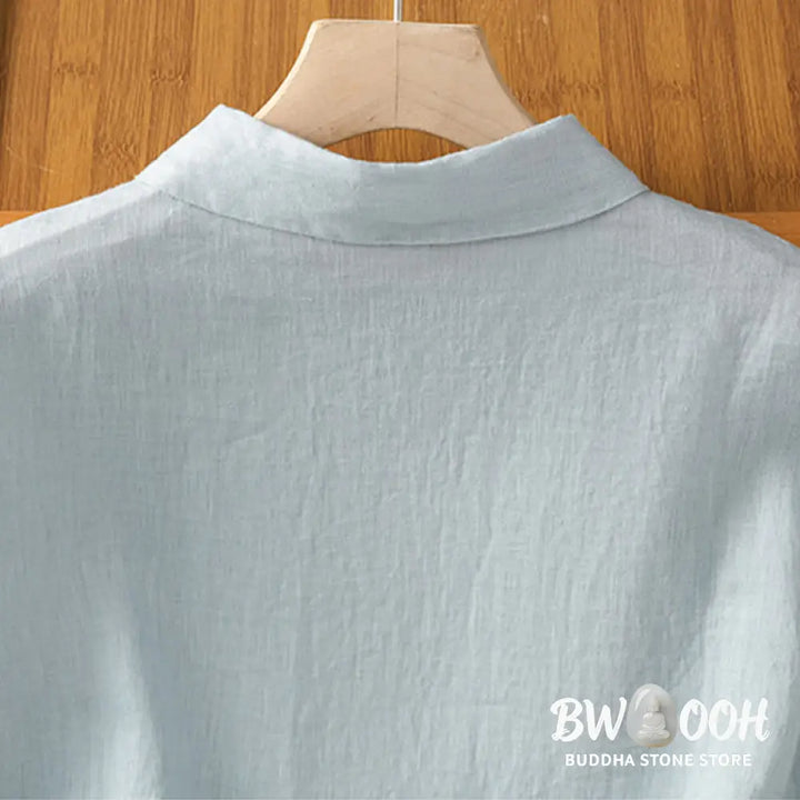 Buddha Stones Summer Plain Color Button Short Sleeve Women’s Cotton Shirt - Women’s Shirts