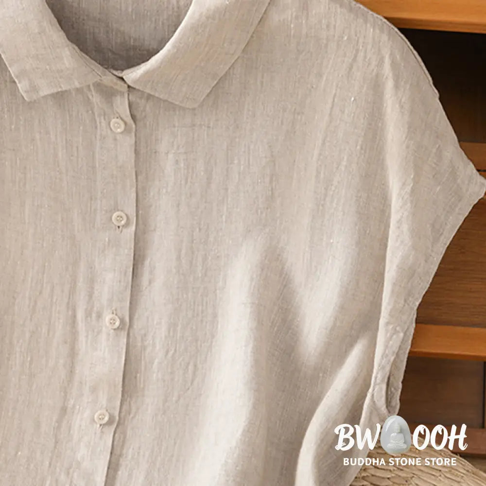 Buddha Stones Summer Plain Color Button Short Sleeve Women’s Cotton Shirt - Women’s Shirts