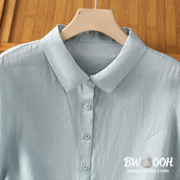 Buddha Stones Summer Plain Color Button Short Sleeve Women’s Cotton Shirt - Women’s Shirts