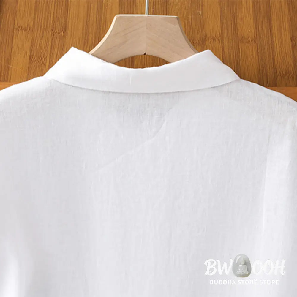 Buddha Stones Summer Plain Color Button Short Sleeve Women’s Cotton Shirt - Women’s Shirts