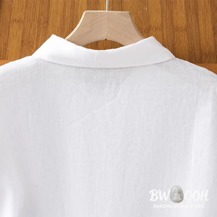 Buddha Stones Summer Plain Color Button Short Sleeve Women’s Cotton Shirt - Women’s Shirts