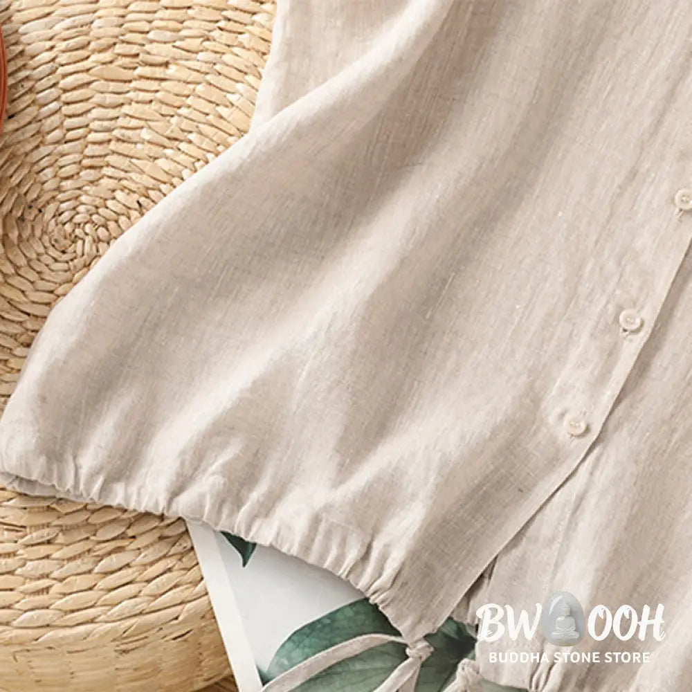Buddha Stones Summer Plain Color Button Short Sleeve Women’s Cotton Shirt - Women’s Shirts