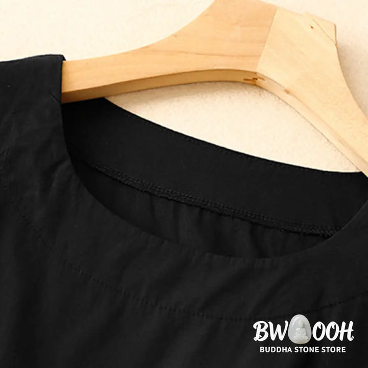 Buddha Stones Summer Plain Crew Neck Simple Short Sleeve Design Midi Dress With Pockets - Midi Dress