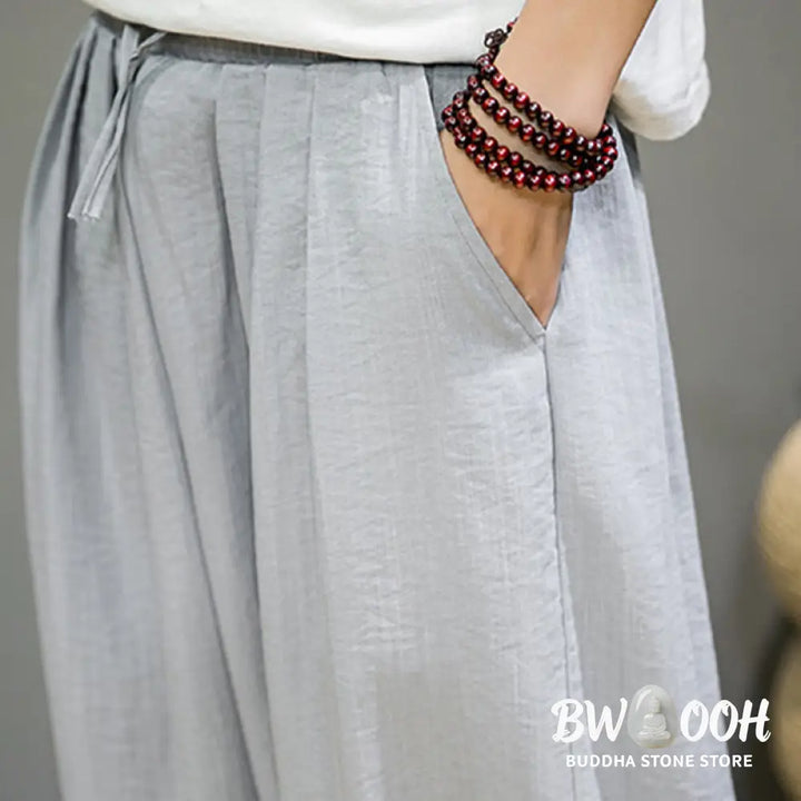 Buddha Stones Summer Plain Drawstring Men’s Ankle-Length Cotton Harem Pants With Pockets - Men’s Harem Pants