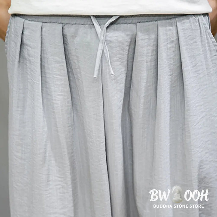 Buddha Stones Summer Plain Drawstring Men’s Ankle-Length Cotton Harem Pants With Pockets - Men’s Harem Pants