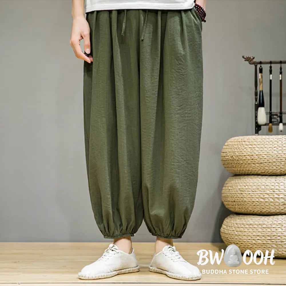 Buddha Stones Summer Plain Drawstring Men’s Ankle-Length Cotton Harem Pants With Pockets - Men’s Harem Pants
