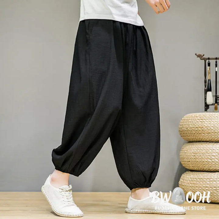 Buddha Stones Summer Plain Drawstring Men’s Ankle-Length Cotton Harem Pants With Pockets - Men’s Harem Pants