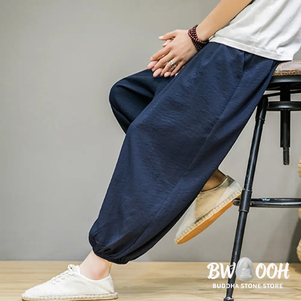 Buddha Stones Summer Plain Drawstring Men’s Ankle-Length Cotton Harem Pants With Pockets - Men’s Harem Pants