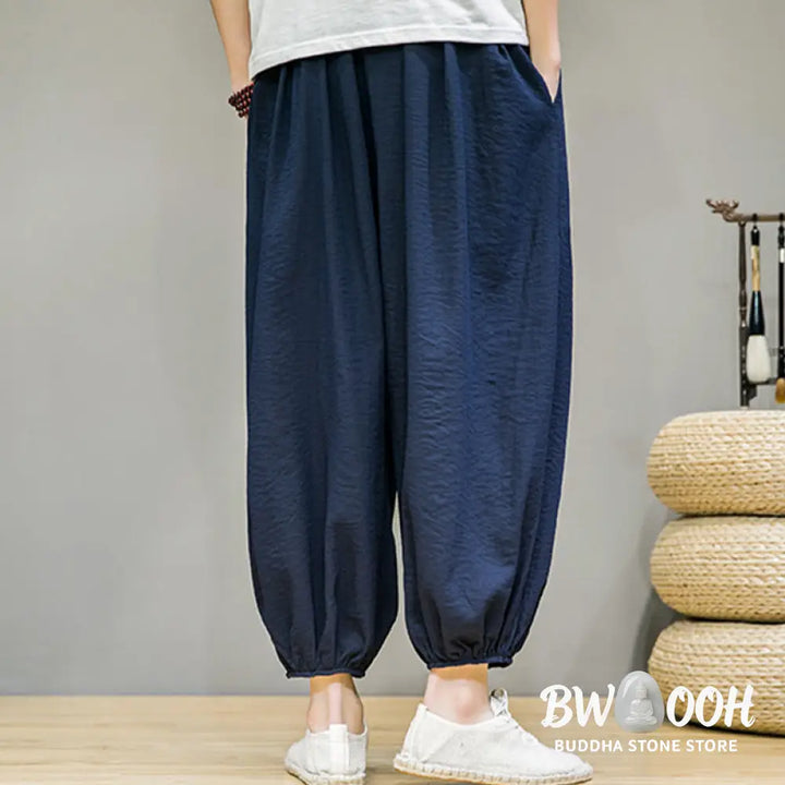 Buddha Stones Summer Plain Drawstring Men’s Ankle-Length Cotton Harem Pants With Pockets - Men’s Harem Pants