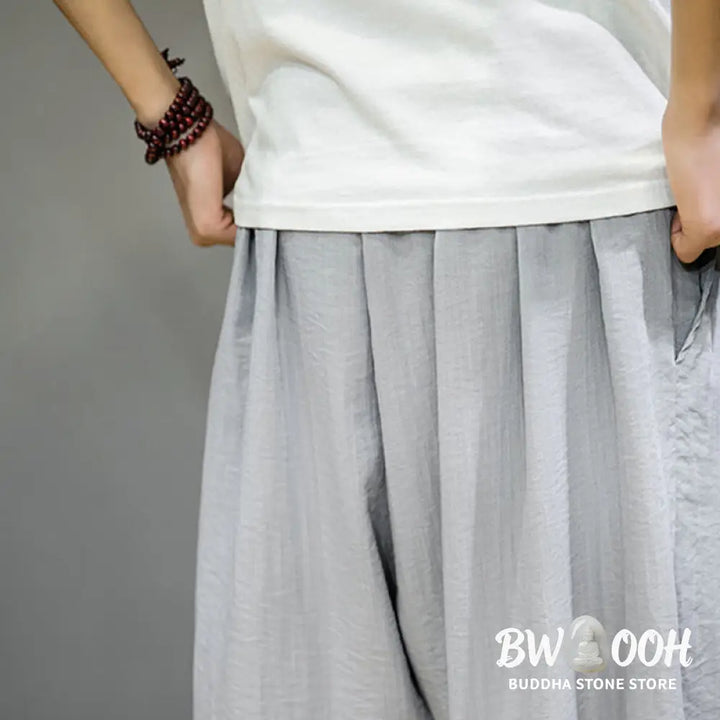 Buddha Stones Summer Plain Drawstring Men’s Ankle-Length Cotton Harem Pants With Pockets - Men’s Harem Pants