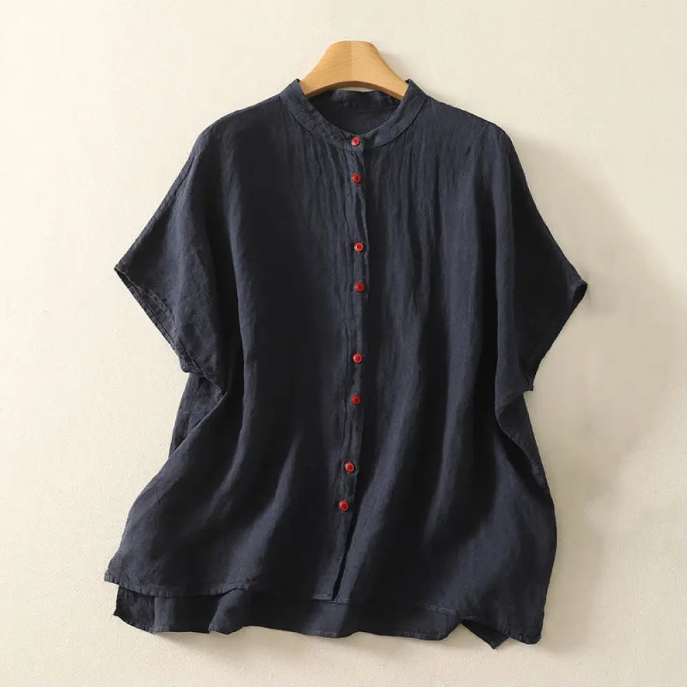 BWOOOH Summer Plain Red Buttons Short Sleeve Women&