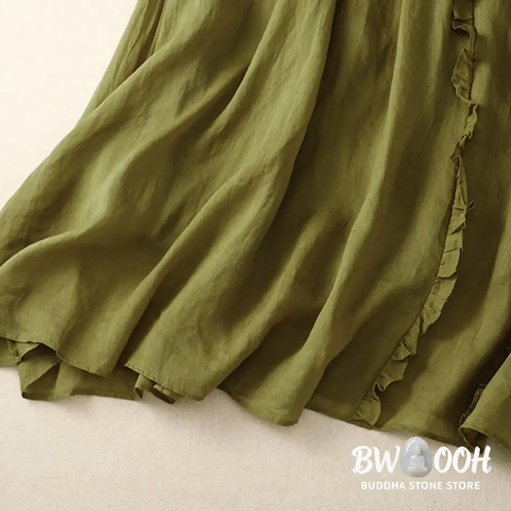 Buddha Stones Summer Plain Ruffle Design Women’s Cotton Skirt - Skirt