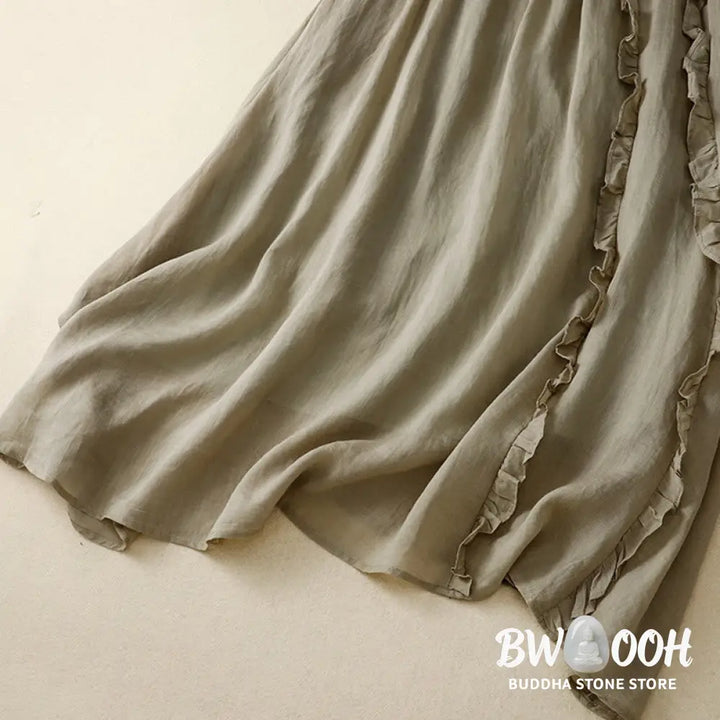 Buddha Stones Summer Plain Ruffle Design Women’s Cotton Skirt - Skirt