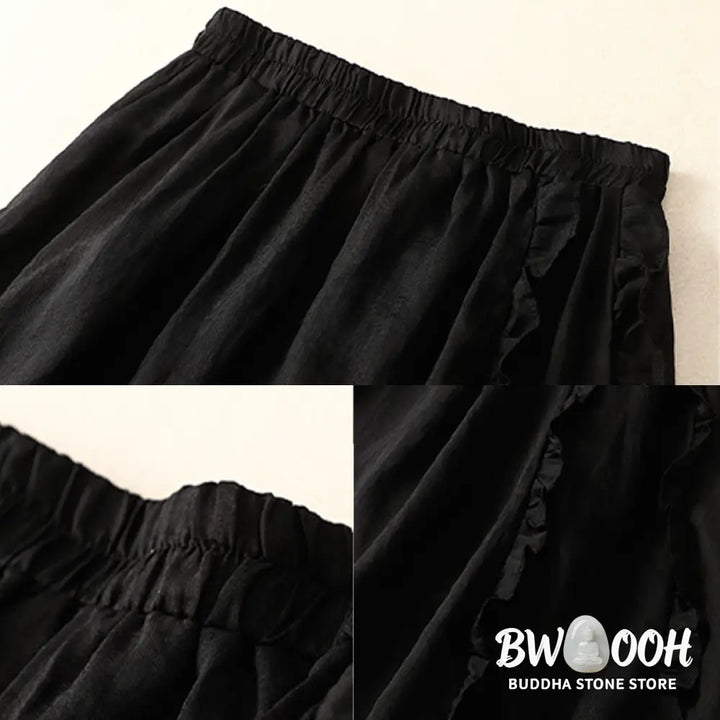 Buddha Stones Summer Plain Ruffle Design Women’s Cotton Skirt - Skirt