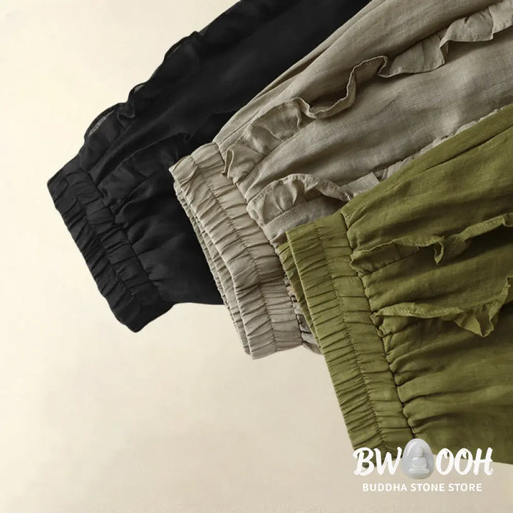 Buddha Stones Summer Plain Ruffle Design Women’s Cotton Skirt - Skirt