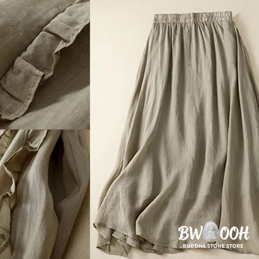 Buddha Stones Summer Plain Ruffle Design Women’s Cotton Skirt - Skirt