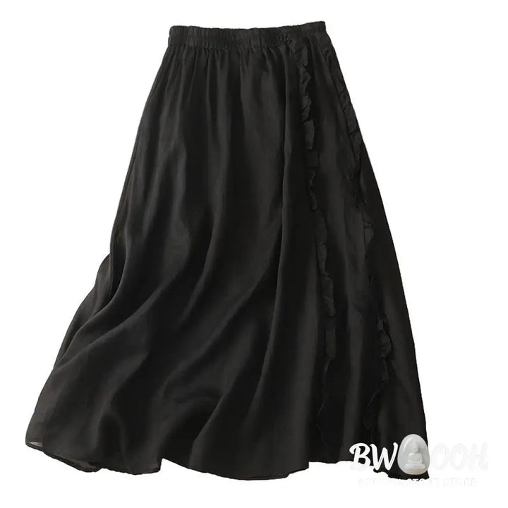 Buddha Stones Summer Plain Ruffle Design Women’s Cotton Skirt - Skirt