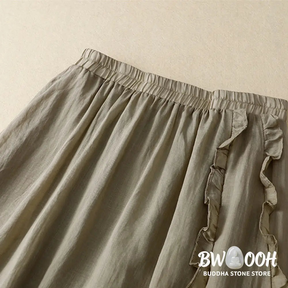Buddha Stones Summer Plain Ruffle Design Women’s Cotton Skirt - Skirt