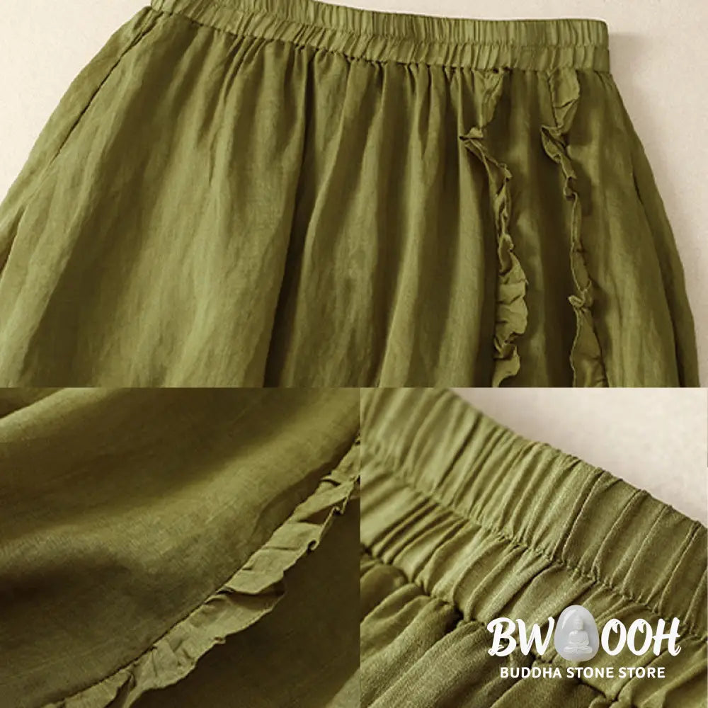 Buddha Stones Summer Plain Ruffle Design Women’s Cotton Skirt - Skirt