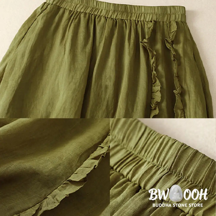 Buddha Stones Summer Plain Ruffle Design Women’s Cotton Skirt - Skirt