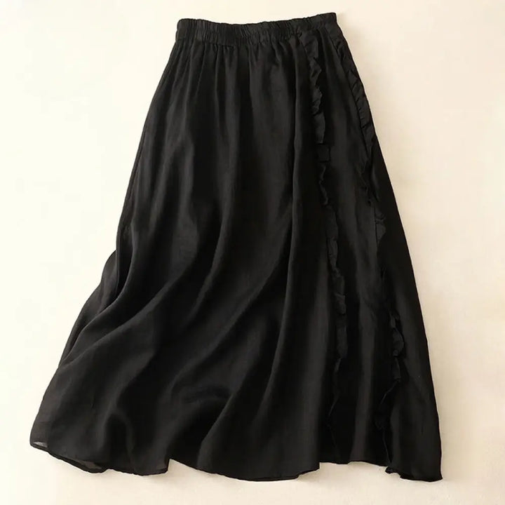 Buddha Stones Summer Plain Ruffle Design Women’s Cotton Skirt - Black / US4，UK/AU8，EU36 (L) - Skirt