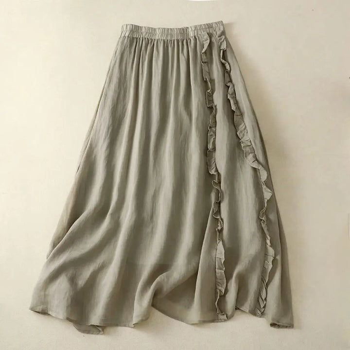 Buddha Stones Summer Plain Ruffle Design Women’s Cotton Skirt - DarkSeaGreen / US4，UK/AU8，EU36 (L) - Skirt