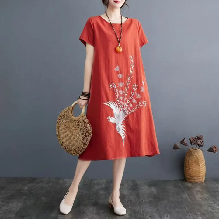BWOOOH Summer Printing Phoenix Pattern Short Sleeve Cotto