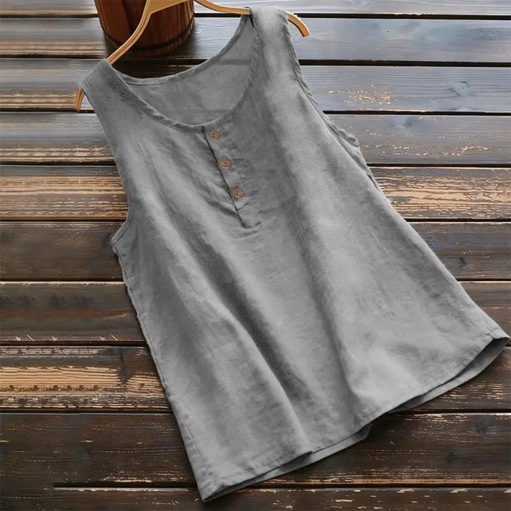 Buddha Stones Summer Pure Color Crew Collar Button Women’s Vest Waistcoat - Gray / US4，UK/AU8，EU36 (M) - Women’s Vest