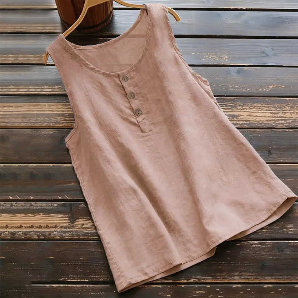 Buddha Stones Summer Pure Color Crew Collar Button Women’s Vest Waistcoat - LightCoral / US4，UK/AU8，EU36 (M) - Women’s