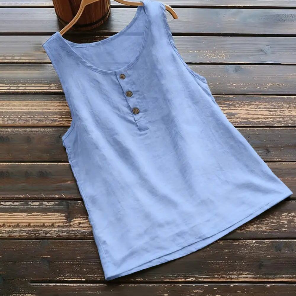 Buddha Stones Summer Pure Color Crew Collar Button Women’s Vest Waistcoat - RoyalBlue / US4，UK/AU8，EU36 (M) - Women’s