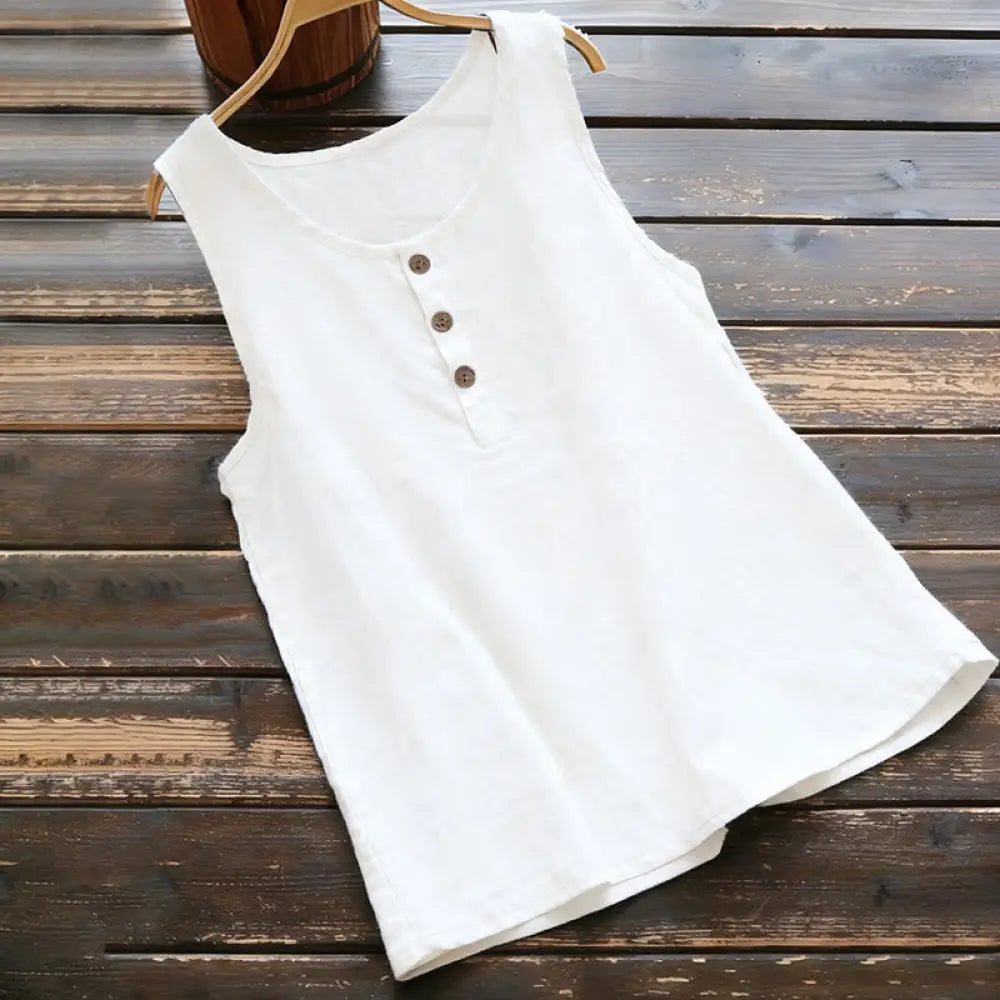 Buddha Stones Summer Pure Color Crew Collar Button Women’s Vest Waistcoat - White / US4，UK/AU8，EU36 (M) - Women’s Vest