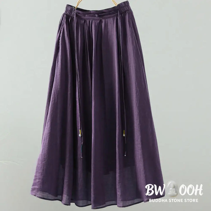 Buddha Stones Summer Retro Pure Color Tassel Design Women’s Skirt With Pockets - Skirt